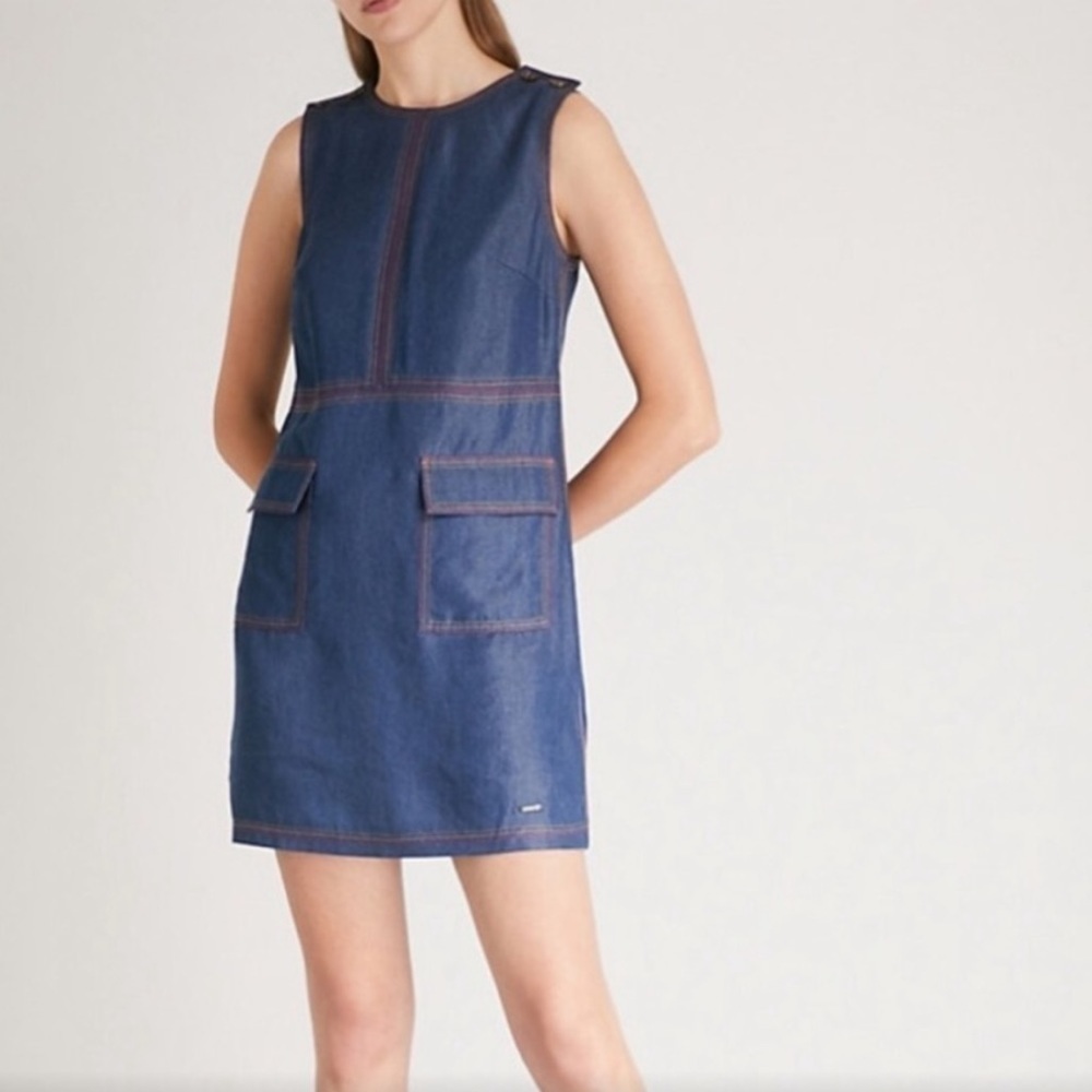 New Ted Baker London Blue Chambray Denim Mini Shift Dress Sleeveless Sz 2 M